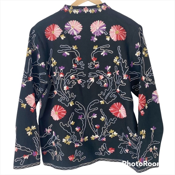 VINTAGE 90’s TAKE TWO Black Heavily Embroidered Jacket Blazer Medium 100% Cotton - Picture 2 of 14